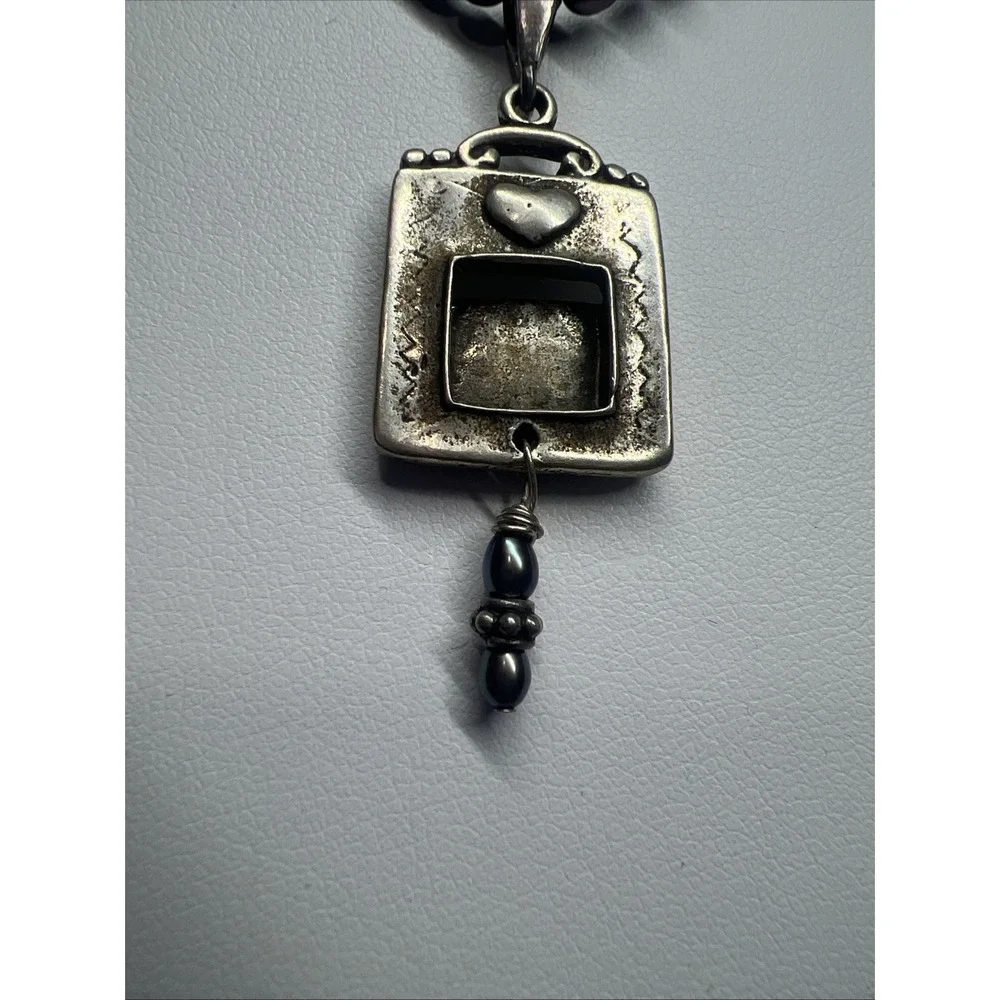 925 Sterling Silver Gray Brown Pearl Photo Pendant Necklace 16.2g